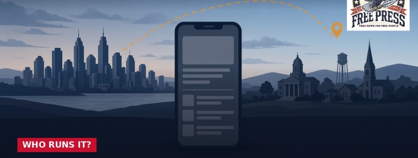 Fostoria News Illustration of a smartphone with Chicago skyline in background for TiffinOhio.net.